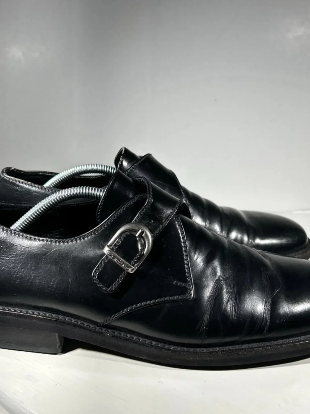 Gambinelli Mens Monk Single Strap Leather Dress Shoes Size 10 Black Buckles